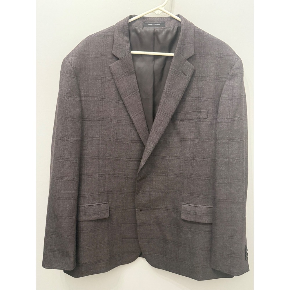 Awearness Kenneth Cole Gray Plaid Wool Blend Stretch Sport Coat Blazer 48 Long